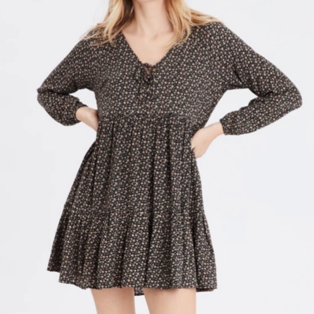 AE Outfitters Smock Boho Cottagecore Dress Floral Tiered Puff Sleeve Ruffle XL